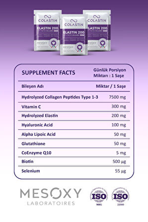 Colastin 7500 Mg Kolajen 200 Mg Elastin 30 Adet Toz Saşe | Kolay Ve Yumuşak Içim