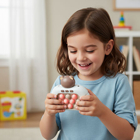 Sevimli Ayıcık Işıklı Ve Sesli Pilli Popit eğitici Oyuncak Push Pop Konsol 4 Farklı Oyun Modlu