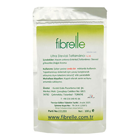 Fibrelle Ultra Stevialı Tatlandırıcı 100 Gr - AROMASIZ