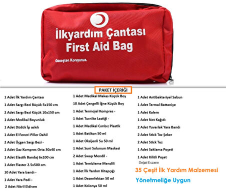 Ofis ilk Yardım Çantası Ruhsata Uygun 35 Parça İlk yardım Seti Çantalı