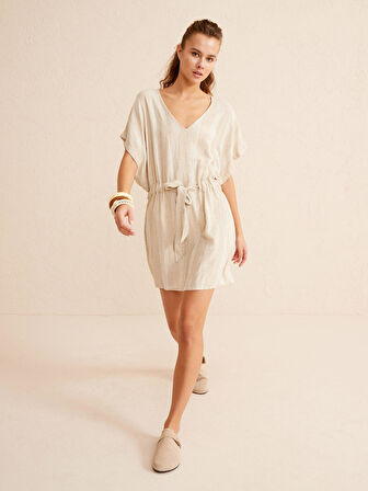 Bej Regular Fit Keten Elbise