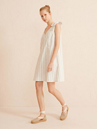 Lacivert Regular Fit Keten Elbise