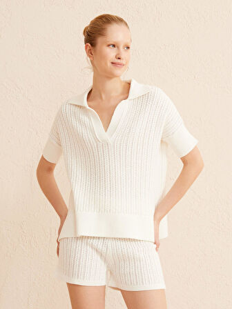 Ekru Regular Fit Pamuklu Bluz