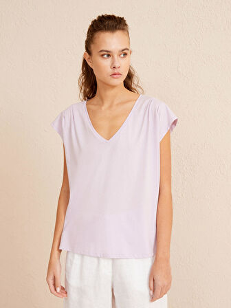 Lila Regular Fit Pamuklu Tişört