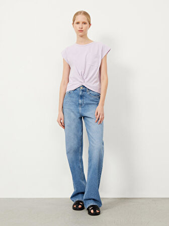 Lila Regular Fit Pamuklu Tişört
