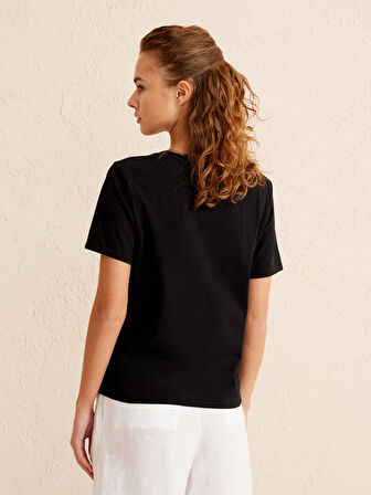 Siyah Regular Fit Pamuklu Tişört