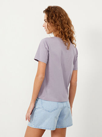 Lila Regular Fit Pamuklu Tişört