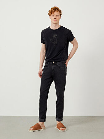 Gri Regular Fit Pamuklu Denim Pantolon