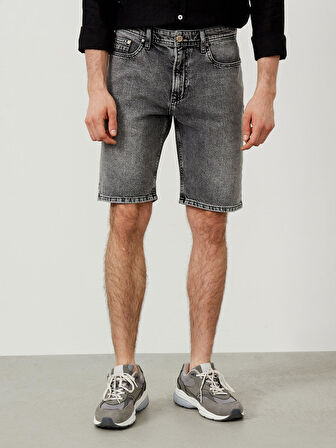 Gri Regular Fit Pamuklu Denim Şort