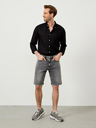 Gri Regular Fit Pamuklu Denim Şort