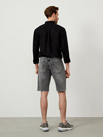 Gri Regular Fit Pamuklu Denim Şort