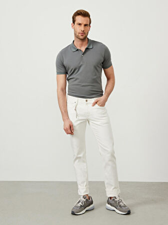 Beyaz Slim Fit Pamuklu Denim Pantolon