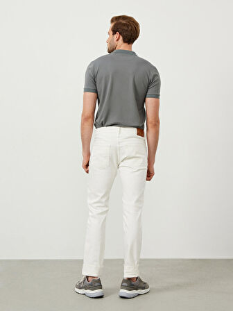 Beyaz Slim Fit Pamuklu Denim Pantolon