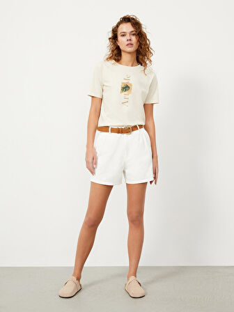 Ekru Regular Fit Pamuklu Şort
