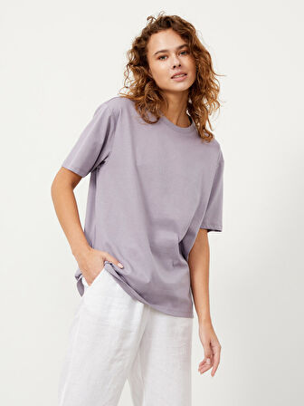 Lila Big Oversize Pamuklu Tişört