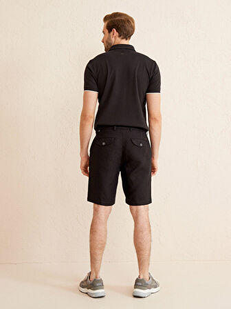 Siyah Regular Fit Keten Şort
