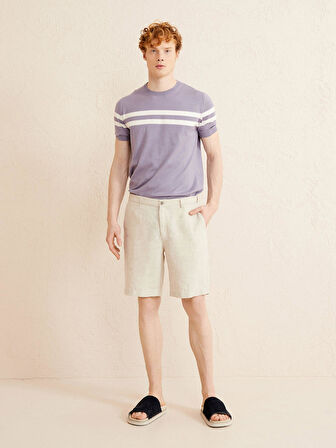 Naturel Regular Fit Keten Şort