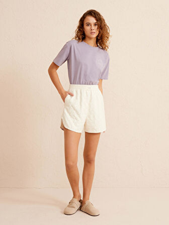 Ekru Regular Fit Pamuklu Şort