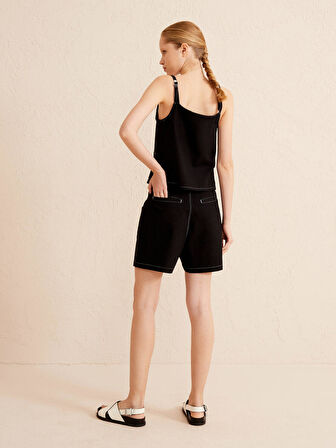 Siyah Regular Fit Pamuklu Şort
