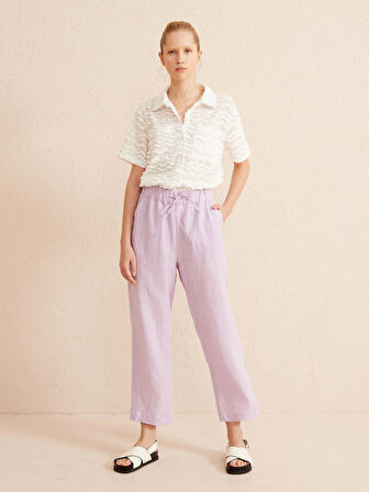 Lila Regular Fit Keten Pantolon