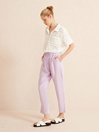 Lila Regular Fit Keten Pantolon