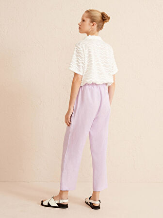 Lila Regular Fit Keten Pantolon