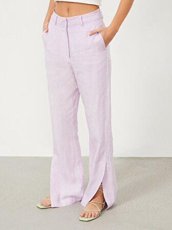 Lila Regular Fit Keten Pantolon