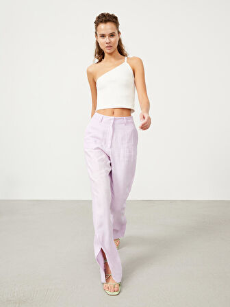 Lila Regular Fit Keten Pantolon