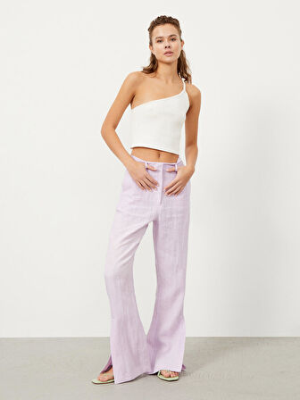 Lila Regular Fit Keten Pantolon