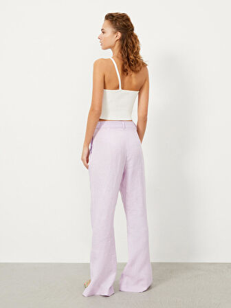 Lila Regular Fit Keten Pantolon