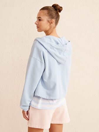 Mavi Oversize Pamuklu Sweatshirt
