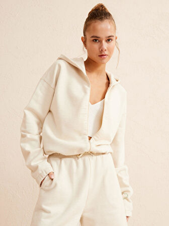 Bej Oversize Pamuklu Sweatshirt