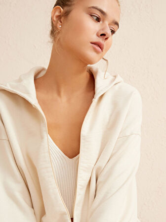 Bej Oversize Pamuklu Sweatshirt