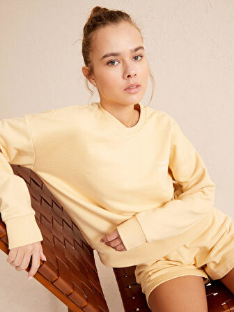 Sarı Big Oversize Pamuklu Sweatshirt