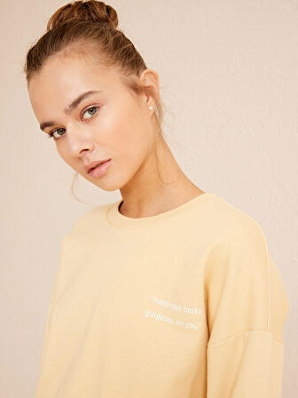 Sarı Big Oversize Pamuklu Sweatshirt