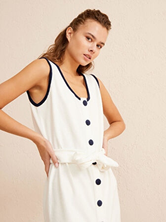 Ekru Regular Fit Pamuklu Elbise
