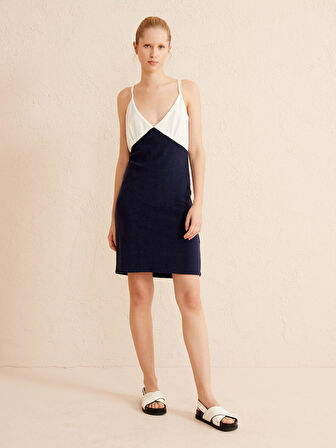 Lacivert Regular Fit Pamuklu Elbise