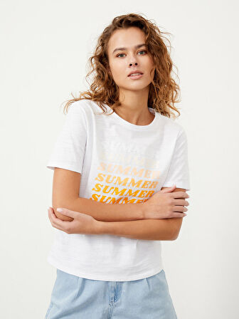 Beyaz Regular Fit Pamuklu Tişört