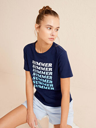 Lacivert Regular Fit Pamuklu Tişört