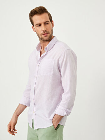 Lila Regular Fit Keten Gömlek