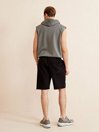 Siyah Regular Fit Pamuklu Sweat Şort