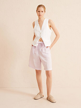 Lila Regular Fit Keten Şort
