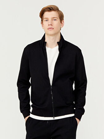 Siyah Slim Fit Pamuklu Sweatmont
