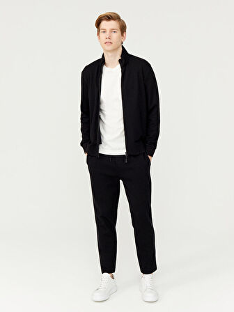 Siyah Slim Fit Pamuklu Sweatmont