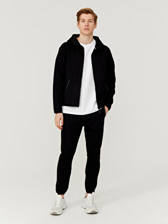 Siyah Slim Fit Pamuklu Sweatmont