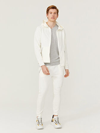 Ekru Slim Fit Pamuklu Sweatmont