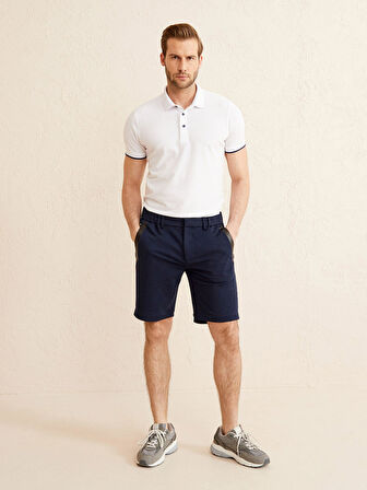Lacivert Slim Fit Pamuklu Şort