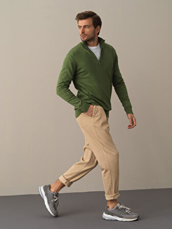 Xint Yeşil Pamuklu Regular Fit Basic Kazak