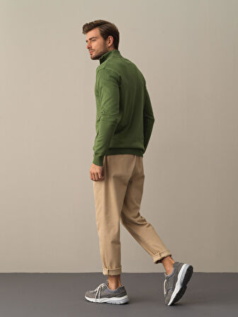 Xint Yeşil Pamuklu Regular Fit Basic Kazak