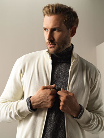 Xint Ekru Fermuarlı Basic Hırka